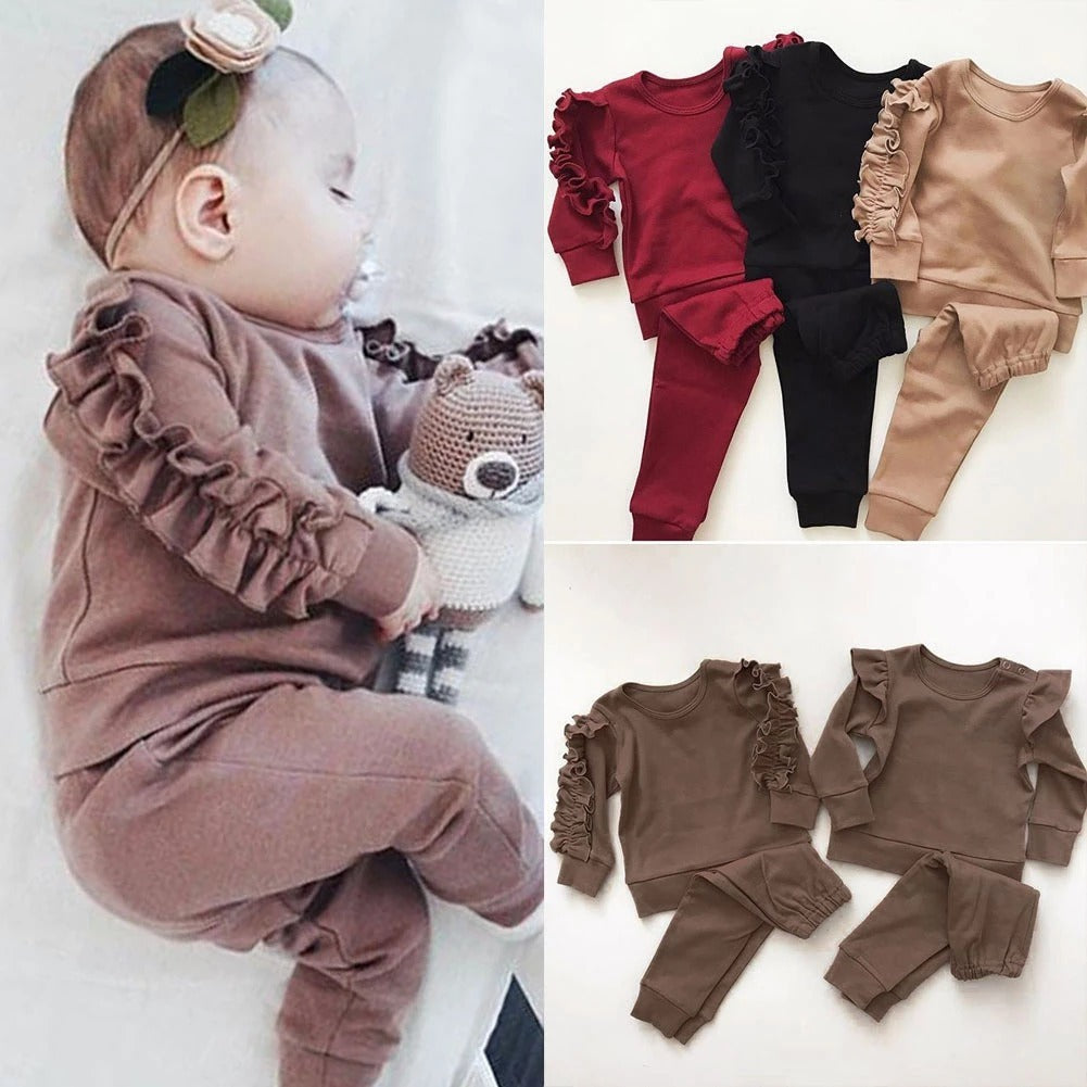 Vêtements pour bébés nouveau-nés garçons filles, ensemble de 2 pièces avec sweat-shirt à manches longues unis et pantalons, vêtements d'automne.
