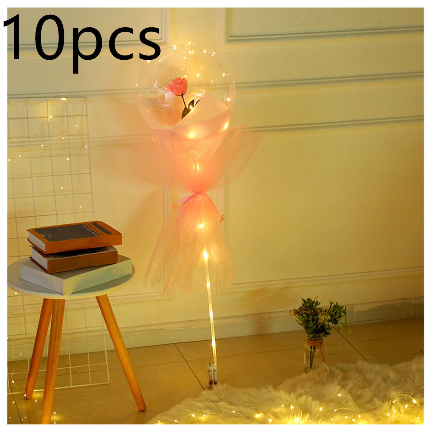 LED Ballon lumineux Rose Bouquet Transparent Bobo Boule Rose