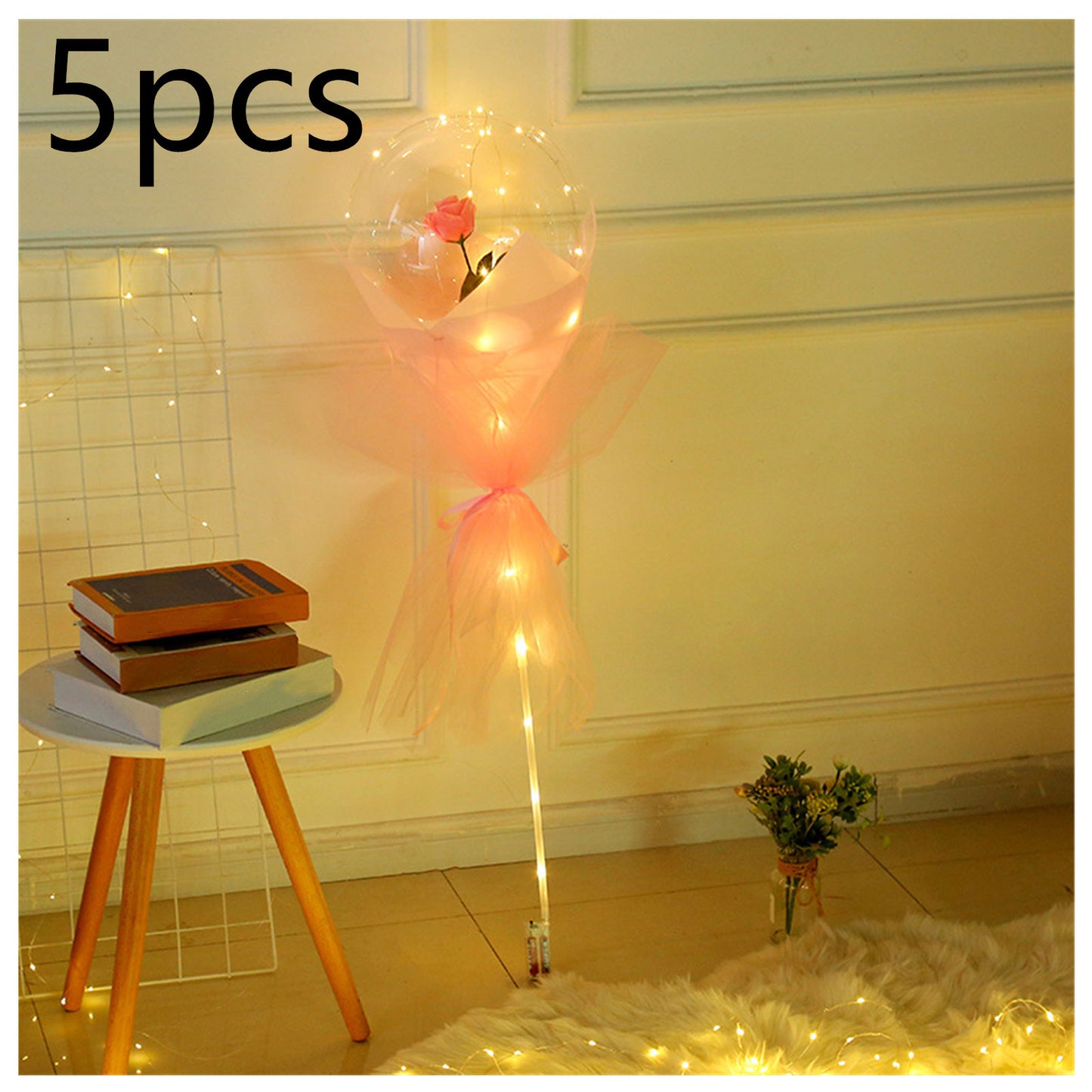 LED Ballon lumineux Rose Bouquet Transparent Bobo Boule Rose