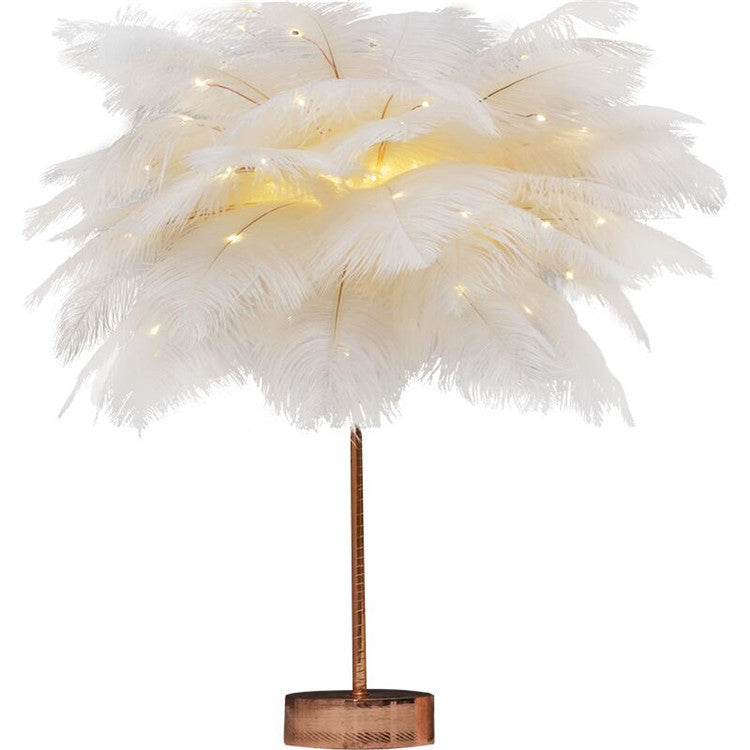 Lampe à plumes, lampe de bureau nordique, lampe de chevet de style européen, lampe de table à plumes, lumière nocturne, décoration moderne de lampe de table.