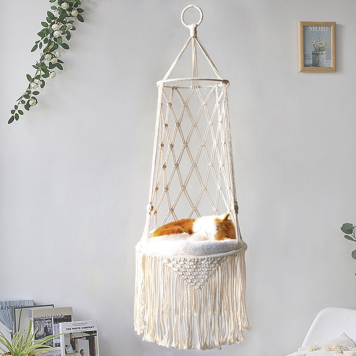 Lit suspendu en macramé pour animaux de compagnie Hamac pour chat en macramé Hamac mural pour chat Hamac en macramé pour chat-Cadeaux pour animaux de compagnie Balancelle en macramé pour chat