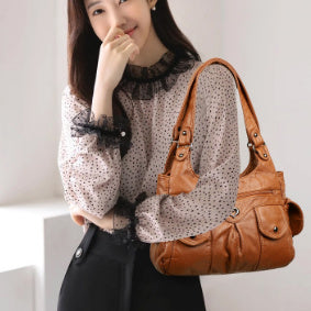 Sac messager en PU à grande capacité avec couture d'épaule pour femmes