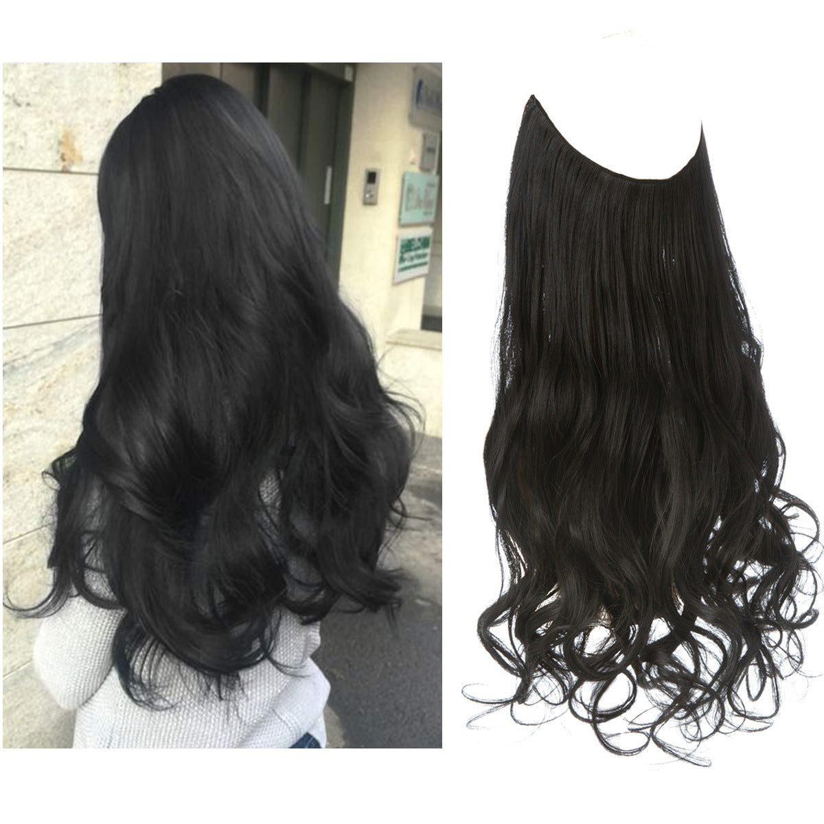 Perruque Extension Femelle Fibre Chimique Cheveux Longs Bouclés Fibre Haute Température Mate Fil De Pêche Perruque Ensemble
