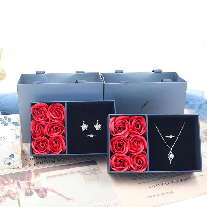 Coffret cadeau créatif à la mode avec fenêtre et 6 roses bleu royal