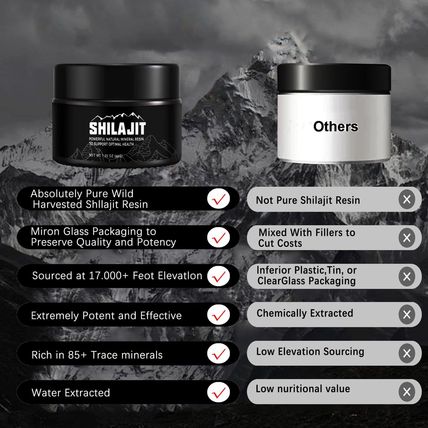 Shilajit Pure Himalayan 50 grammes de résine de Shilajit biologique naturelle, supplément de Shilajit de qualité or pour hommes et femmes avec 80 oligo-éléments et acide fulvique pour l'énergie et le soutien immunitaire