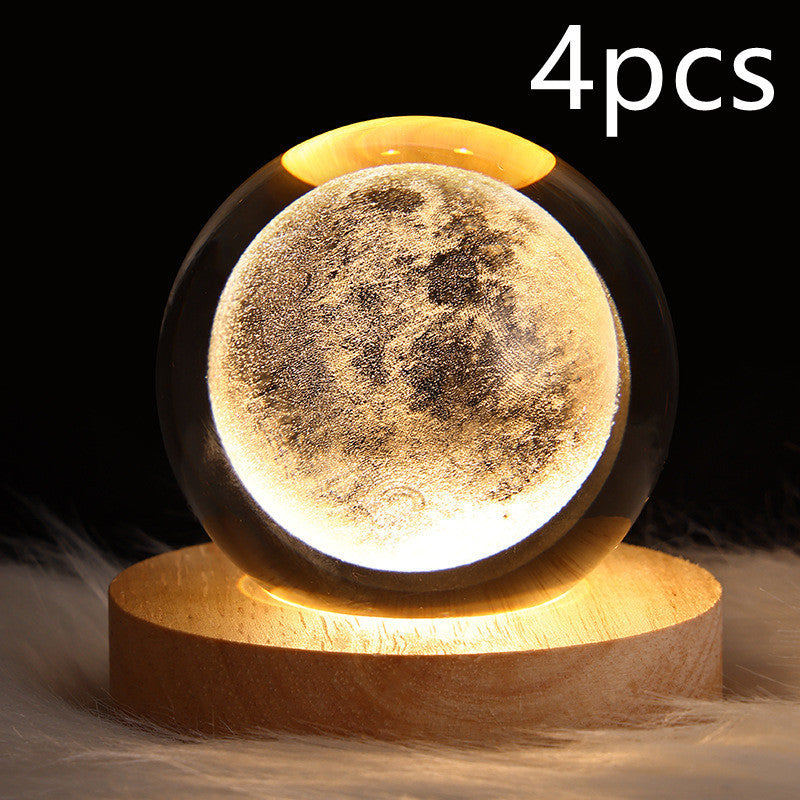 Lampe de table en cristal galaxie LED, lampe 3D de planète et de lune, décoration de chambre pour enfants, fête d'anniversaire pour enfants.