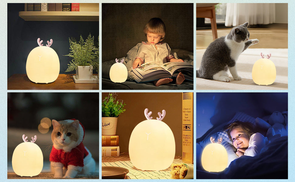 Alimentation de bébé, réglable, créatif, lapin, lumière d'élan, lumière en silicone, lumière tactile, lumière de claquement, petite lumière électrique, lumière d'ambiance, veilleuse