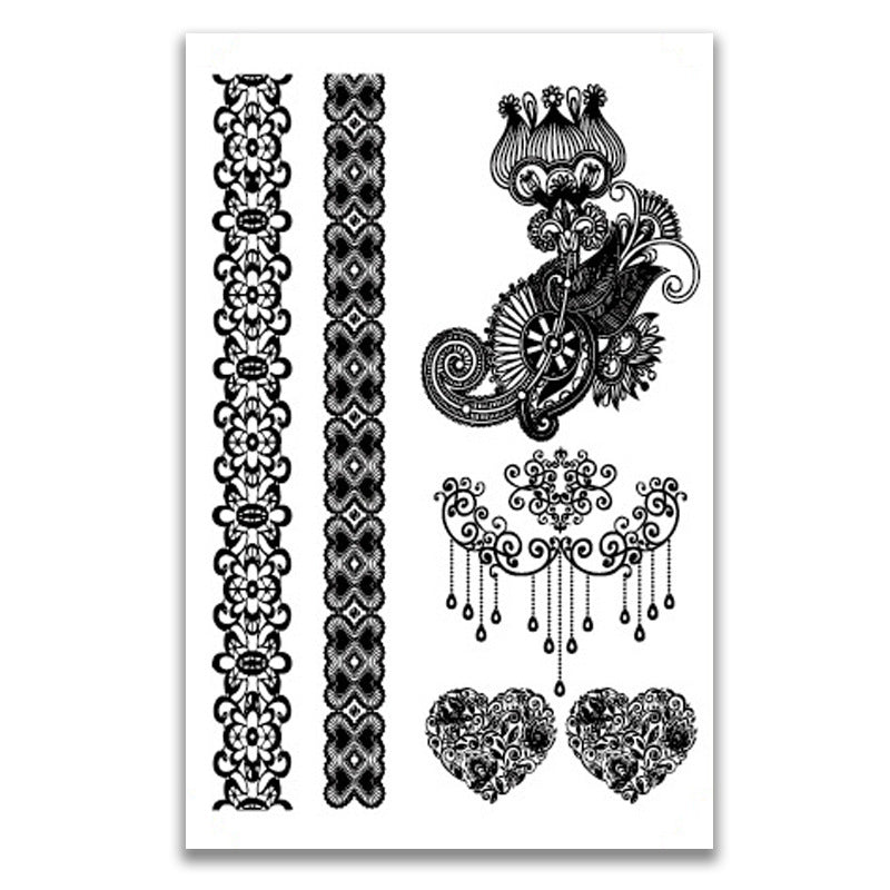 Autocollants de tatouage imperméables en dentelle noire
