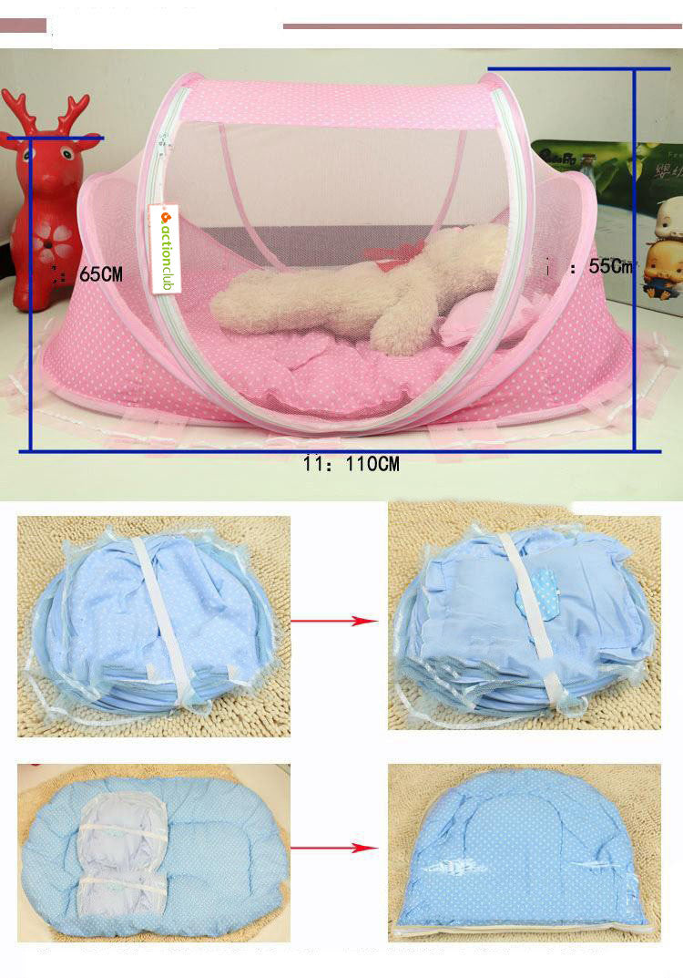 Lit de bébé pliable avec filet et oreiller, ensemble de 2 pièces.