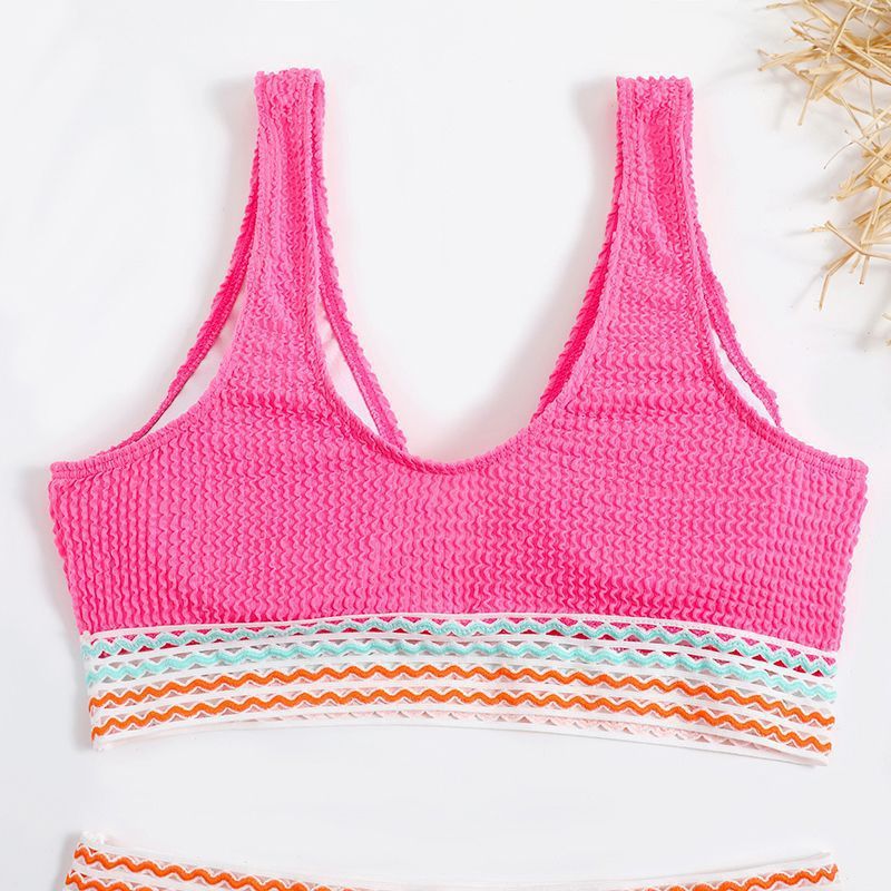 Couleur solide de bikini fendu haute taille