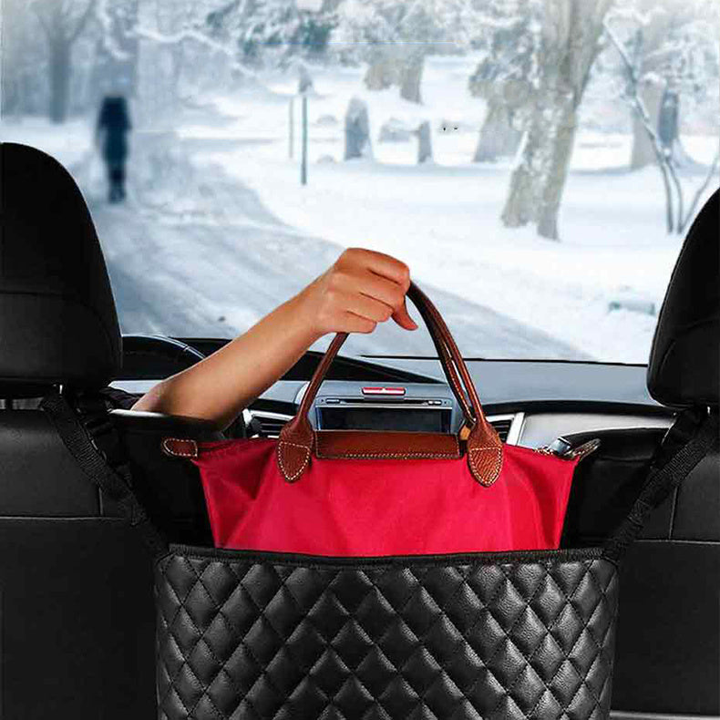 Sac de rangement pour voiture, support de sac à main, organisateur de rangement pour siège de voiture, support de sac à main, rangement intérieur de voiture, organisateur central de voiture.