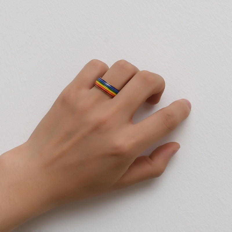 Bague de fierté arc-en-ciel tendance pour femmes et hommes, bijoux d'amitié en acier inoxydable pour gays, lesbiennes et LGBT