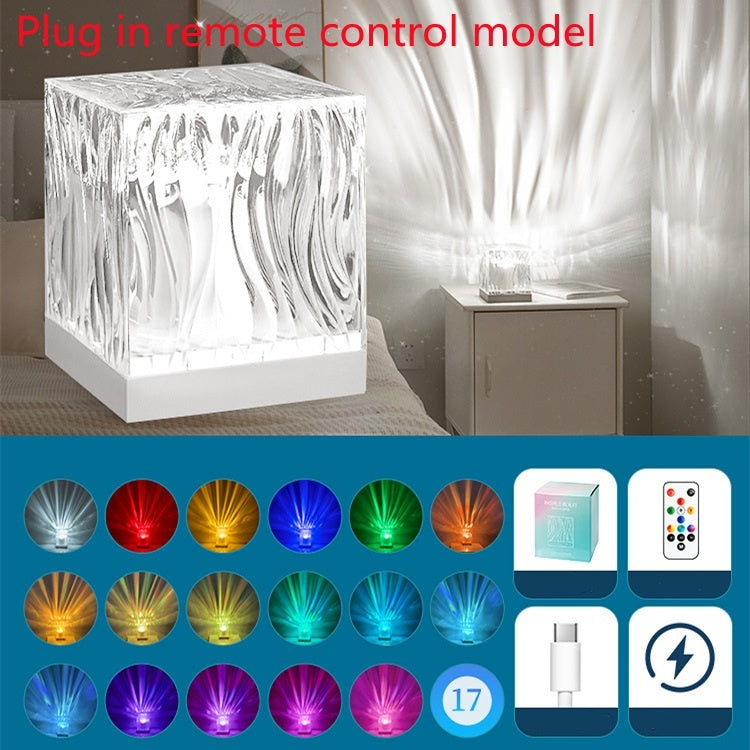 Lampe de table à LED avec projection rotative et USB, lumière d'ambiance ondulée, en cristal, RVB, intensité variable, décoration de la maison, 16 couleurs, cadeaux
