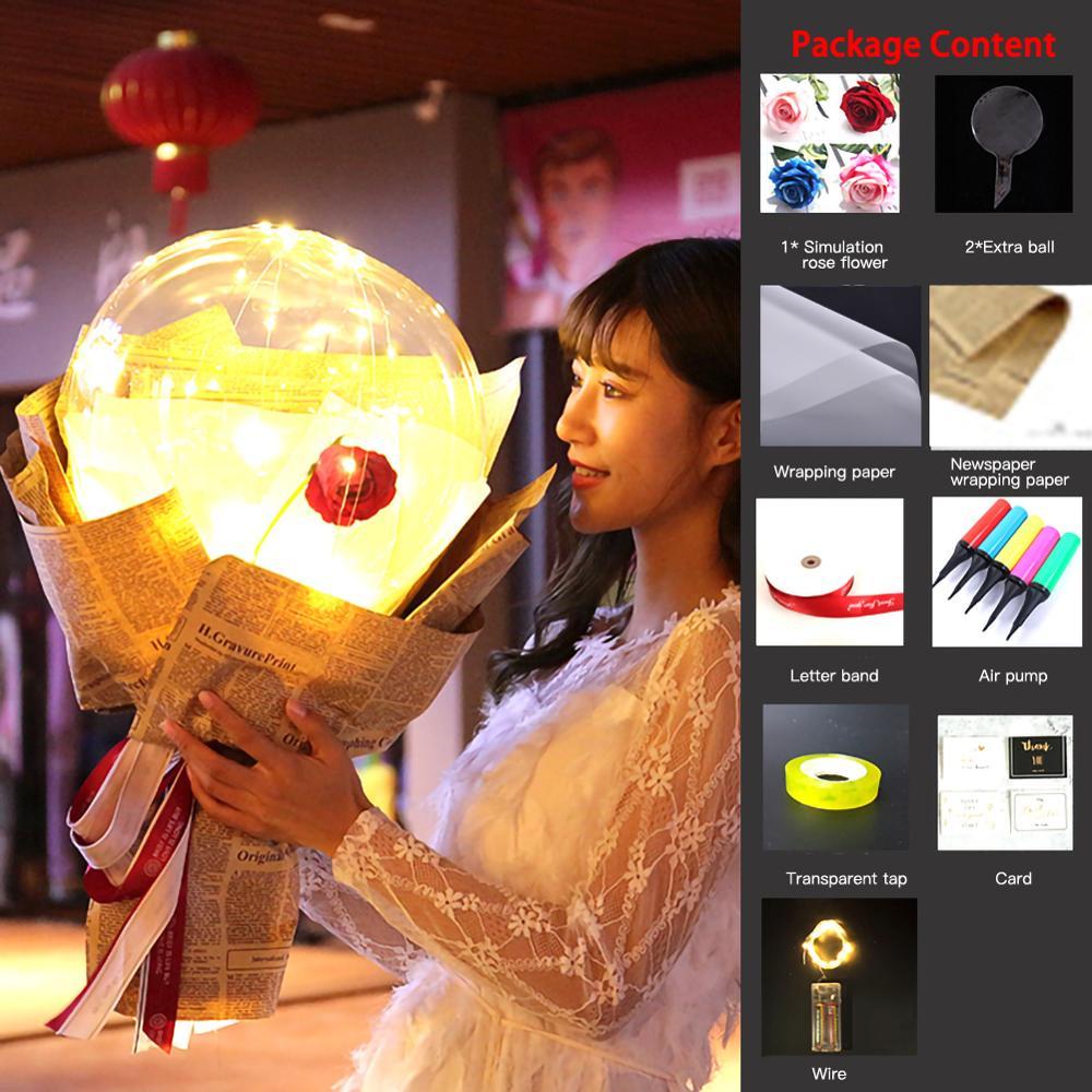 LED Ballon lumineux Rose Bouquet Transparent Bobo Boule Rose
