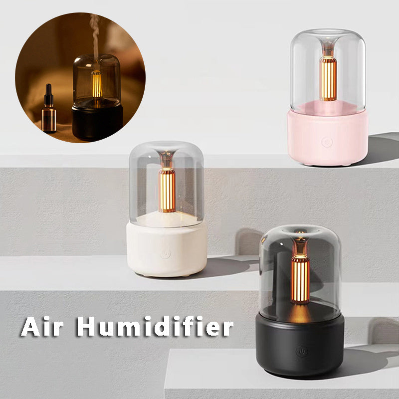 Humidificateur d'air électrique portable de 120 ml avec diffuseur d'arôme à lumière d'ambiance, bougie, brumisateur à brouillard frais, 8-12 heures avec veilleuse LED.