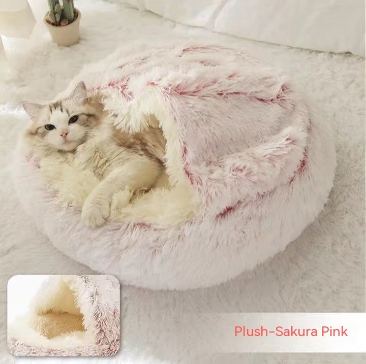 Lit pour chien et chat 2 en 1, lit d'hiver pour animaux, maison ronde en peluche chaude, lit doux en peluche longue pour animaux de compagnie, produits pour animaux.