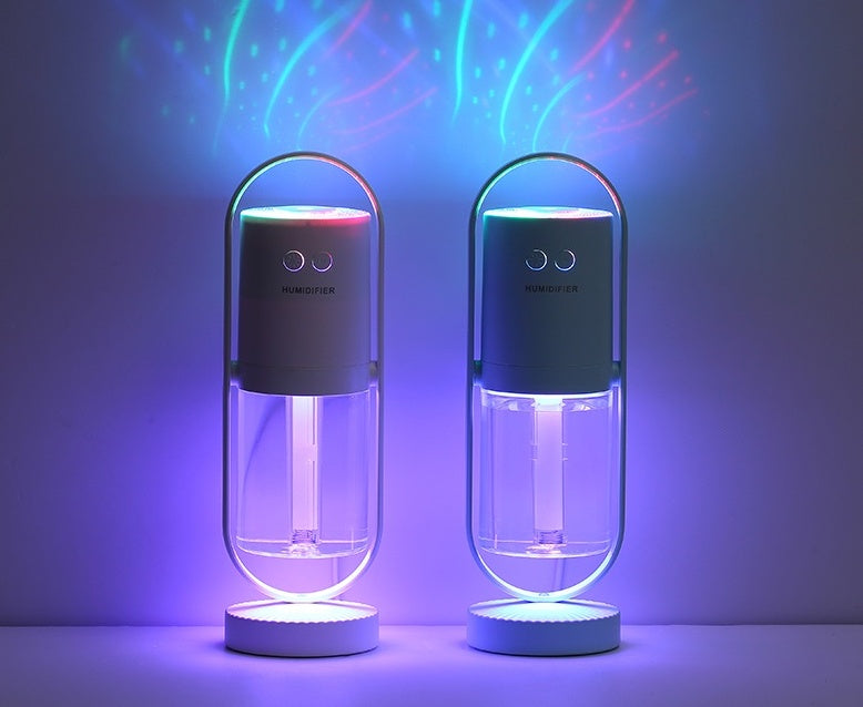 Humidificateur d'air USB Magic Shadow pour la maison avec projection de lumières nocturnes, créateur de brume ultrasonique, mini purificateur d'air de bureau.
