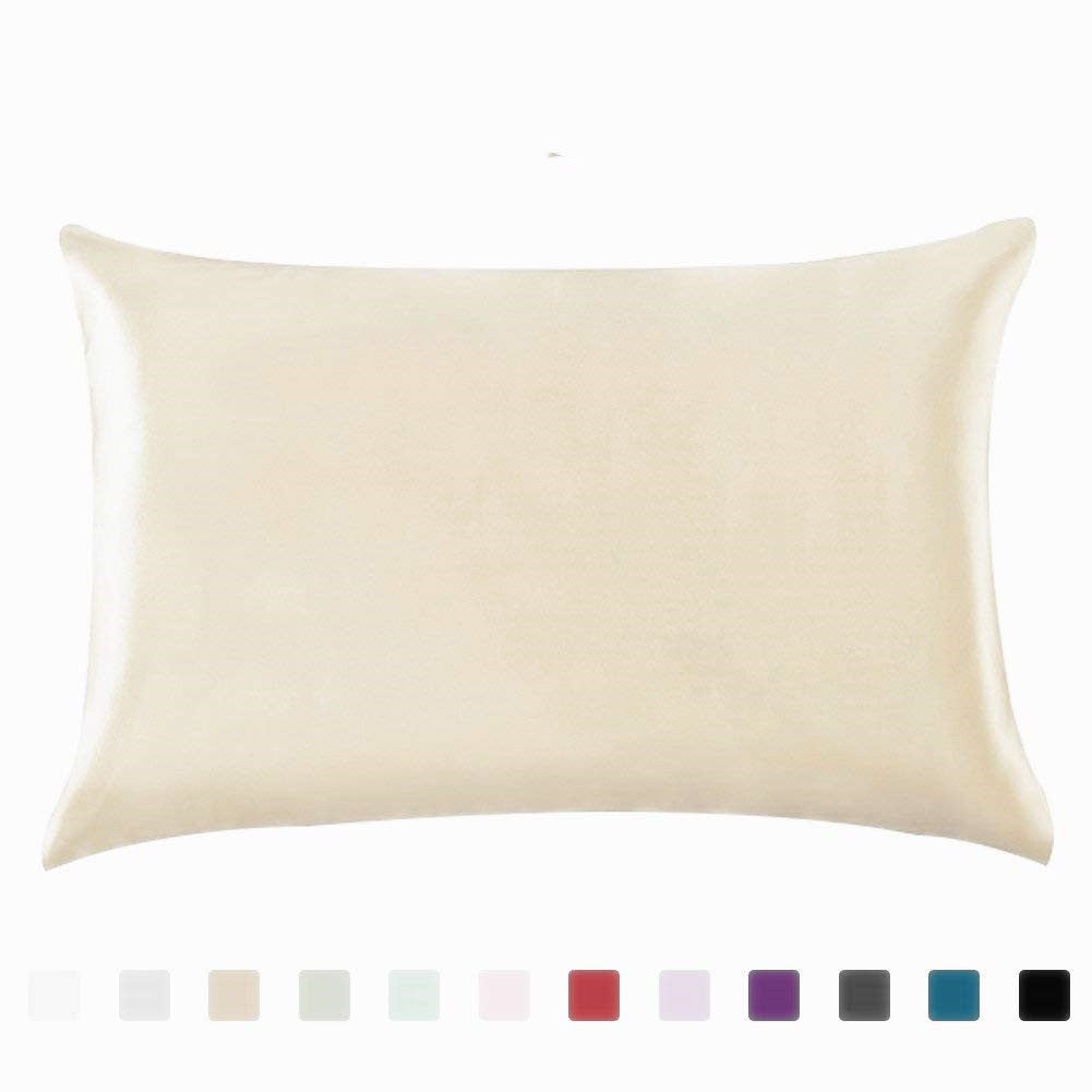 Taie d'oreiller en satin de couleur unie en soie synthétique simple Taie d'oreiller en soie glacée