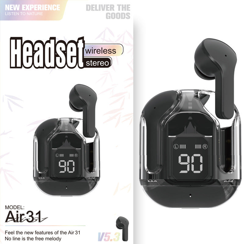 Nouveau mini casque sans fil transparent Bluetooth avec affichage numérique, réduction de bruit ENC, véritable sans fil, musique sportive.