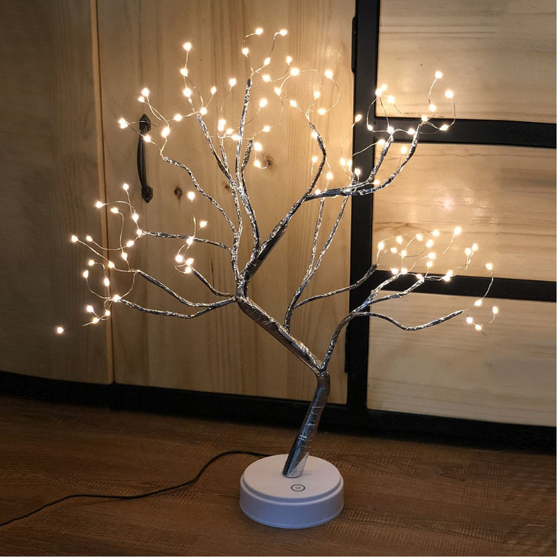 Interrupteur à effleurement lumineux en forme d'arbre, lumière nocturne étoilée en perle.