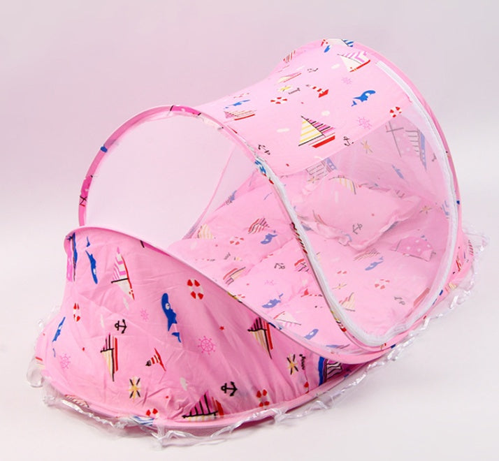 Lit de bébé pliable avec filet et oreiller, ensemble de 2 pièces.