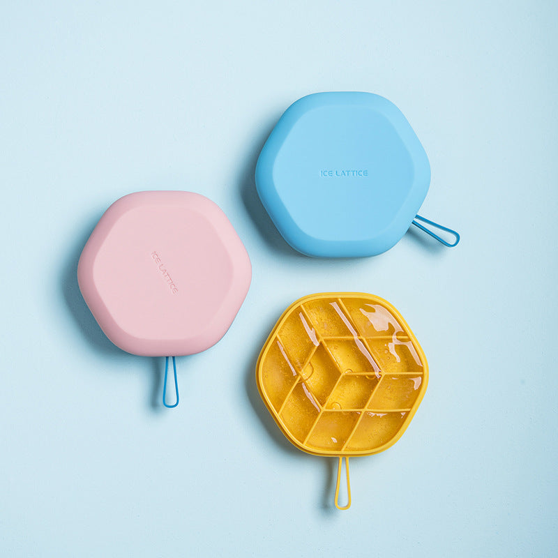 Moule à glace hexagonal 3D en silicone à 12 cavités, moule à glace à faire soi-même, boîte de rangement pour sorbetières