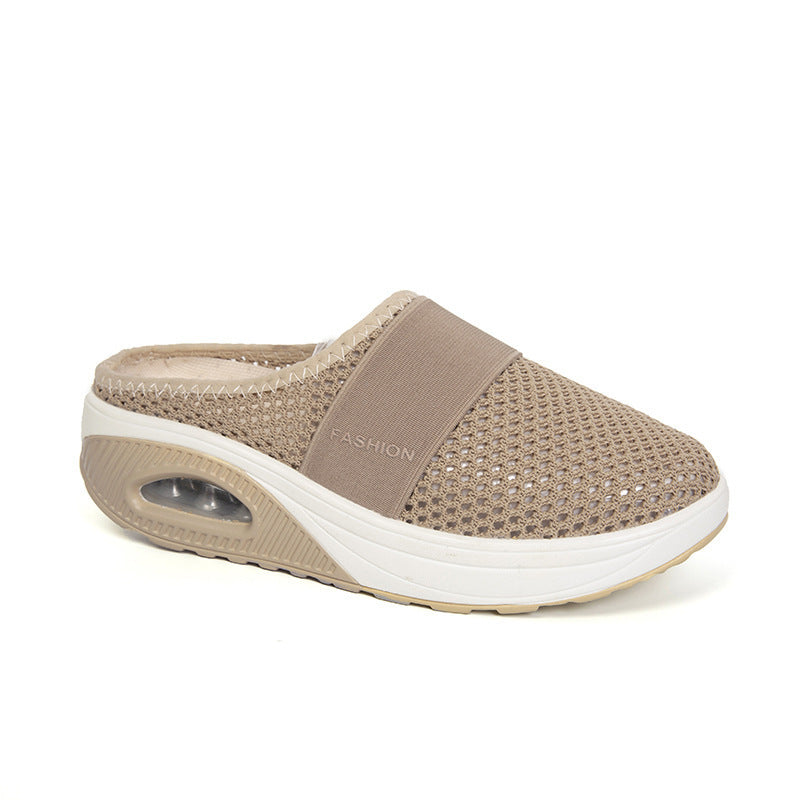 Chaussons à talon compensé rond en maille Baotou décontractés quotidiens grande taille.