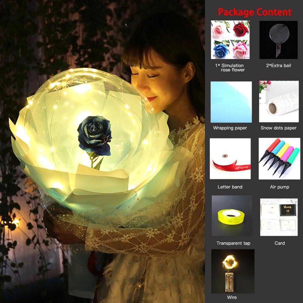 LED Ballon lumineux Rose Bouquet Transparent Bobo Boule Rose