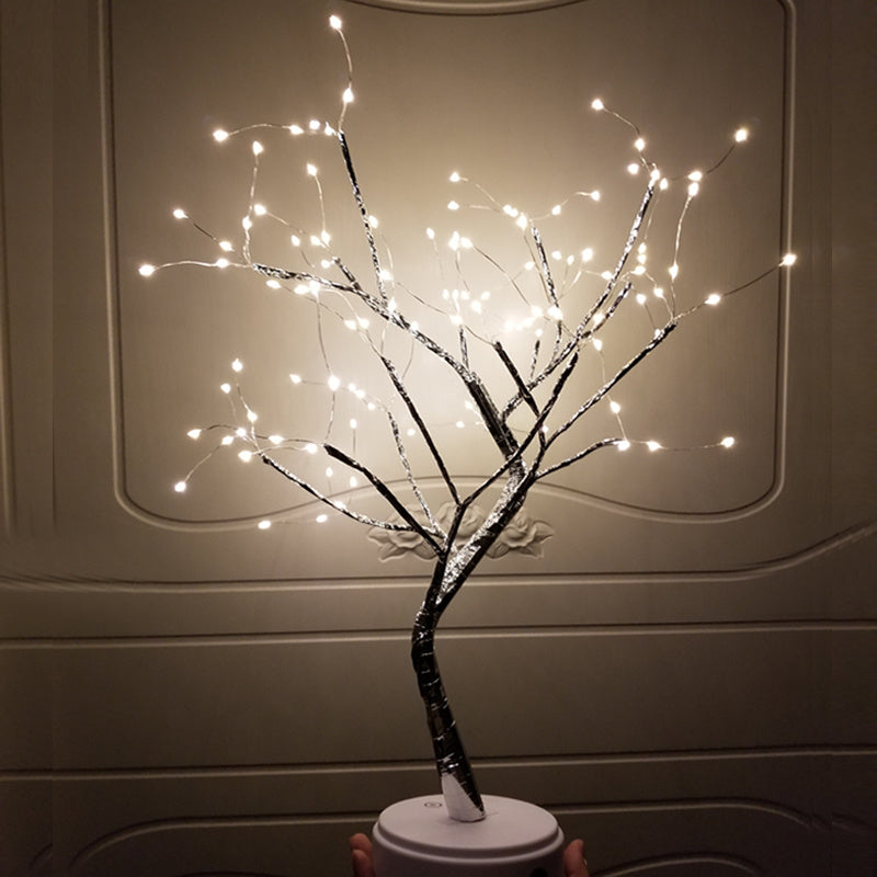 Interrupteur à effleurement lumineux en forme d'arbre, lumière nocturne étoilée en perle.
