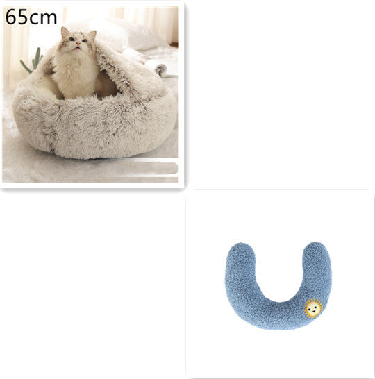 Lit pour chien et chat 2 en 1, lit d'hiver pour animaux, maison ronde en peluche chaude, lit doux en peluche longue pour animaux de compagnie, produits pour animaux.