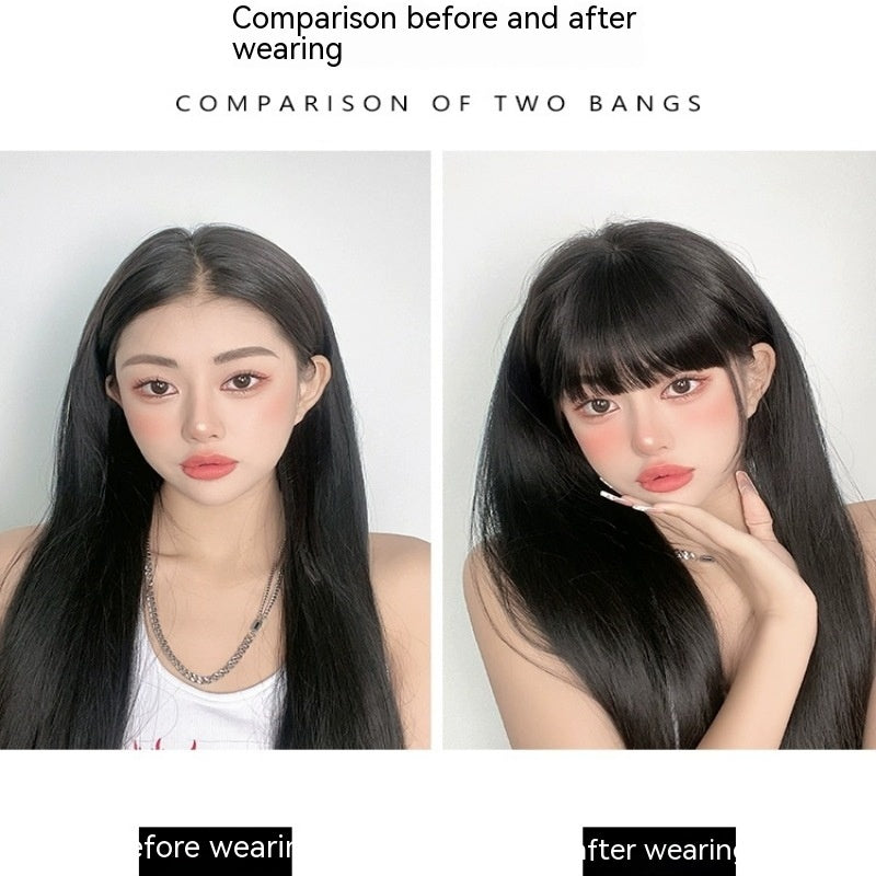 Ensemble de perruques à franges droites en cheveux artificiels naturels pour le front Ensemble de perruques invisibles sans couture
