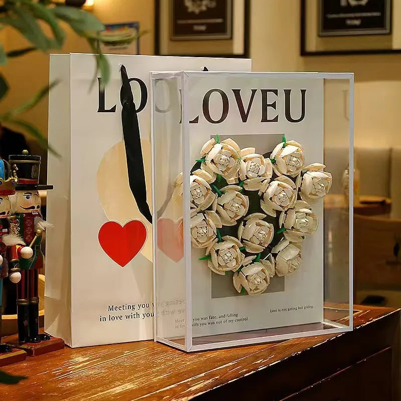 Coffret cadeau de blocs de construction de bouquet de roses à faire soi-même