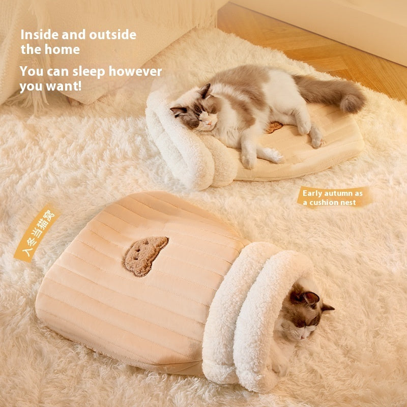 Sac de couchage chaud avec poche fermée pour chat