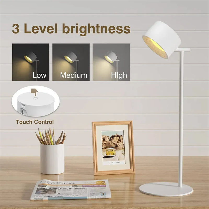 Lampe de table LED magnétique tactile rechargeable par USB, rotation à 360 degrés, sans fil, avec télécommande, lumière de bureau pour la maison, chambre à coucher, lampe de nuit murale.
