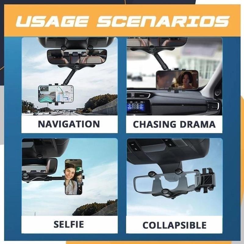 Support de téléphone pour rétroviseur pour voiture, rotatif et rétractable, support de téléphone multifonctionnel à 360 degrés, adapté à tous les téléphones mobiles et à toutes les voitures.