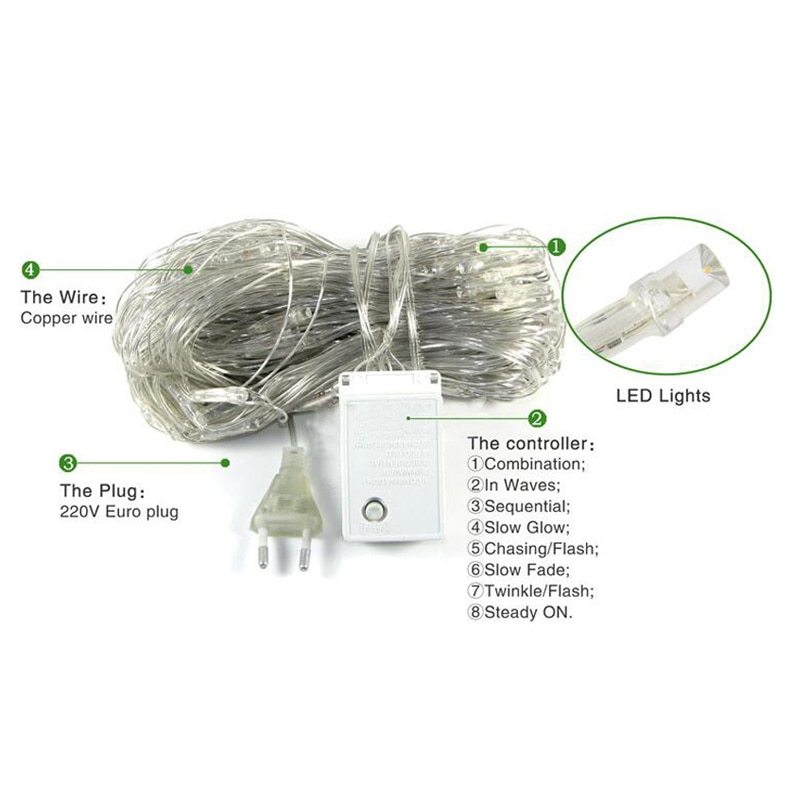 Guirlandes lumineuses de Noël, éclairage extérieur étanche en filet de poisson, pleines d'étoiles, éclairage de vacances, éclairage de mariage, lumières décoratives.