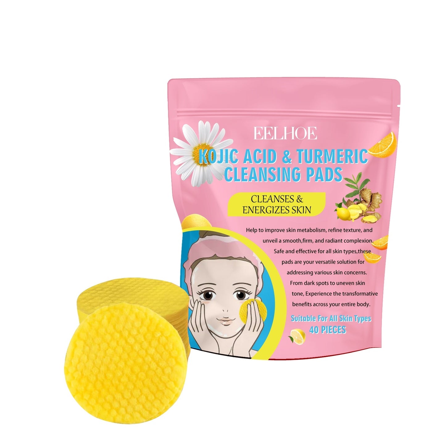 Tampons nettoyants à l'acide kojique et au curcuma - Vente chaude de beauté