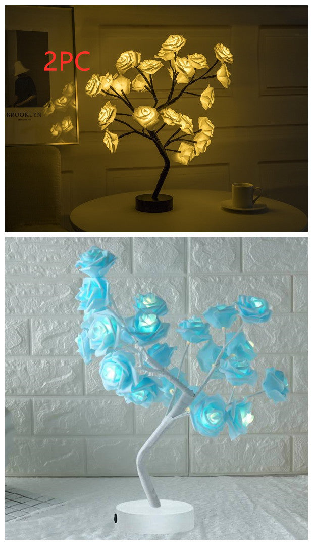 Lampe de table LED à piles USB en forme de fleur de rose, guirlande lumineuse pour arbre bonsaï, décoration de chambre à coucher, décoration d'intérieur