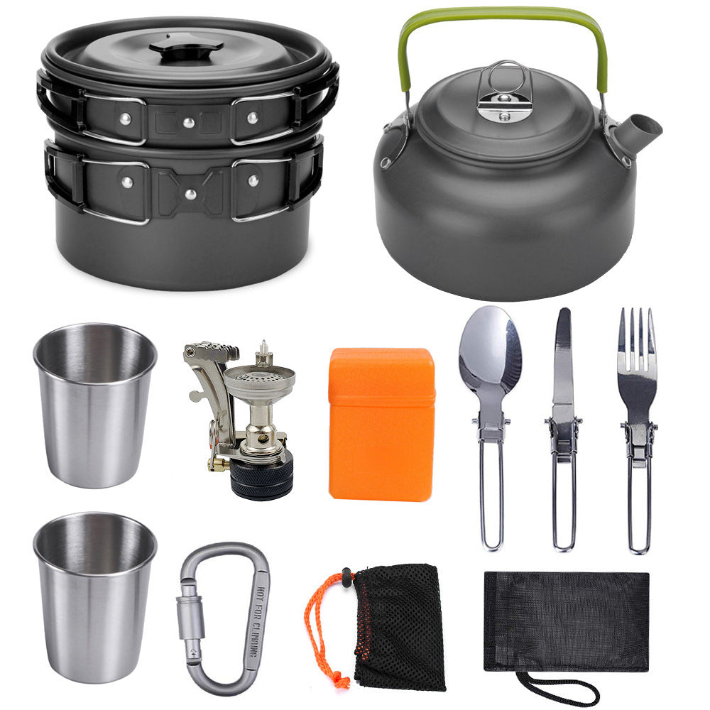 Kit de cuisine de camping Ensemble de cuisine d'extérieur Équipement en aluminium Casserole d'extérieur Vaisselle de voyage Cuisine Randonnée Pique-nique Barbecue