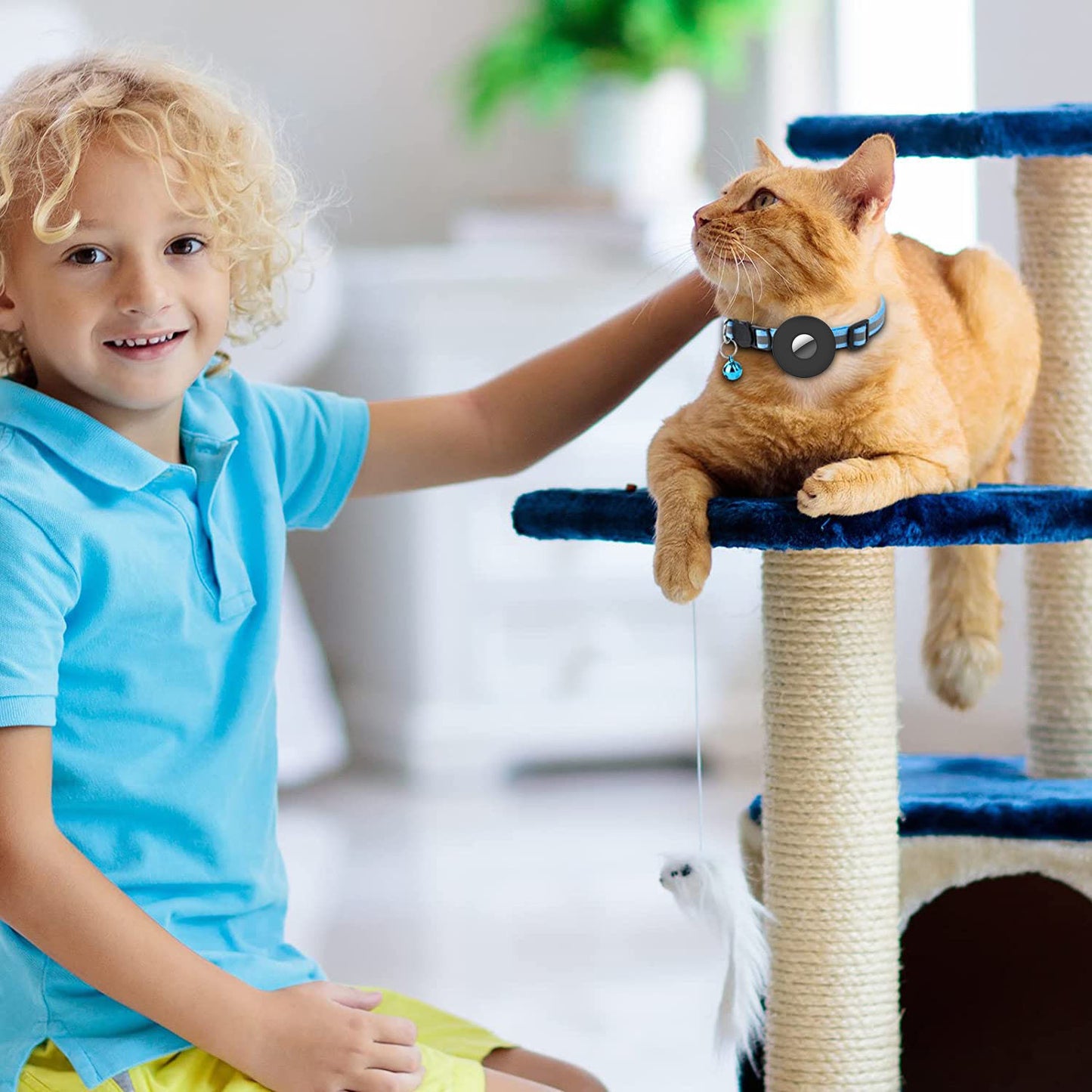 Collier pour animal de compagnie Airtag avec cloche réfléchissante ajustable anti-perte pour chat et chien.