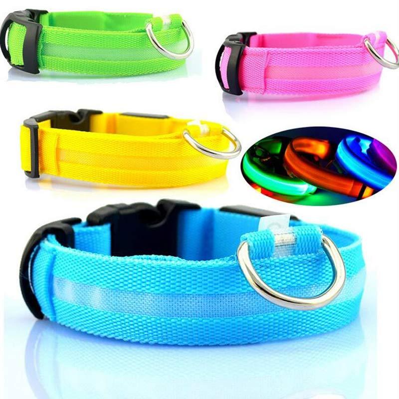 Collier lumineux en nylon pour chien avec LED, sécurité nocturne clignotante, laisse pour chien et chat, accessoires pour animaux ajustables.