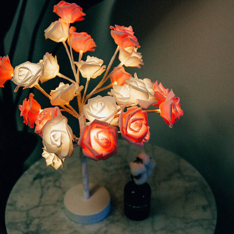 Lampe de table LED à piles USB en forme de fleur de rose, guirlande lumineuse pour arbre bonsaï, décoration de chambre à coucher, décoration d'intérieur