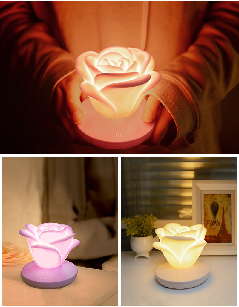 Veilleuse tactile à 4 couleurs en forme de rose romantique, trois niveaux d'éclairage, variateur d'intensité, veilleuse de Saint-Valentin