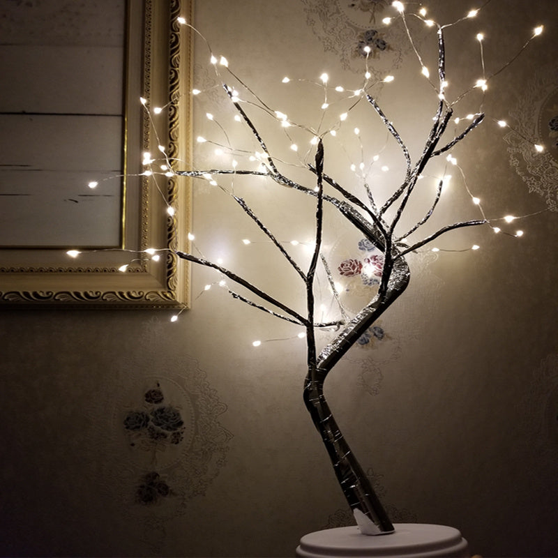 Interrupteur à effleurement lumineux en forme d'arbre, lumière nocturne étoilée en perle.