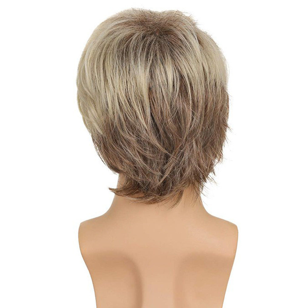 Perruque courte pour homme avec frange partielle dorée et brune