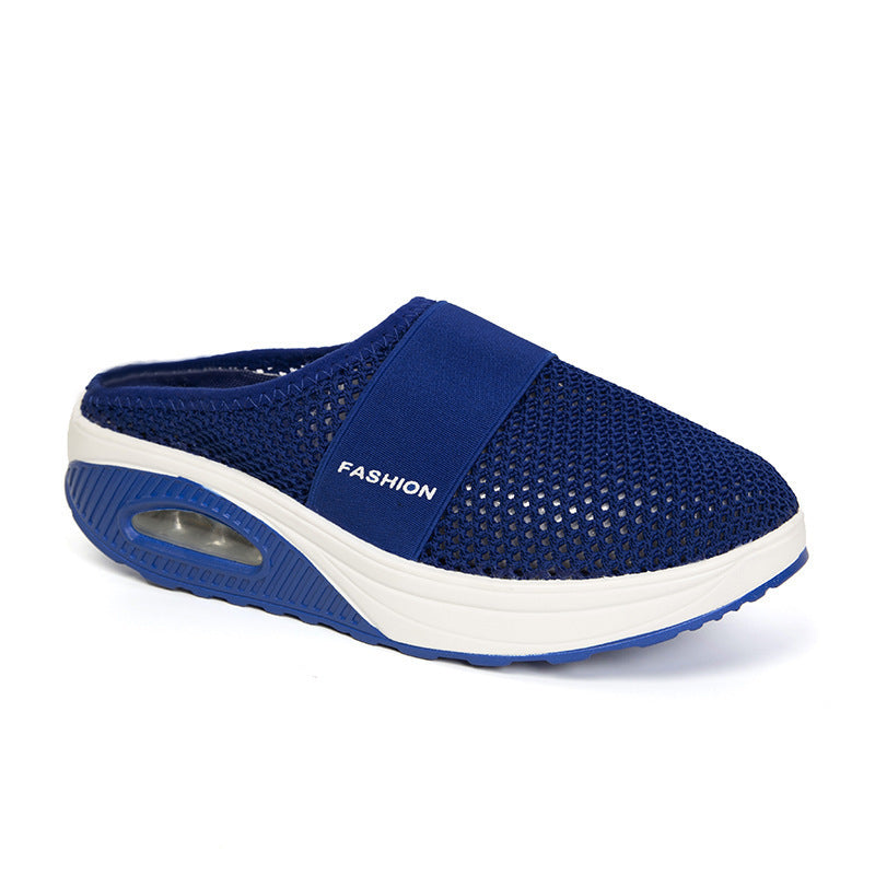 Chaussons à talon compensé rond en maille Baotou décontractés quotidiens grande taille.
