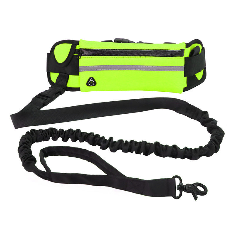 Laisse pour chien mains libres, ceinture de promenade et d'entraînement pour animaux de compagnie avec laisse élastique absorbant les chocs pour chiens de grande taille jusqu'à 180 lbs, poche pour téléphone et support pour bouteille d'eau.
