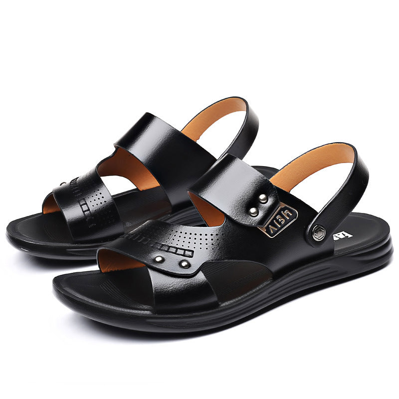Chaussons en cuir véritable pour hommes, résistants à l'usure, antidérapants et respirants.