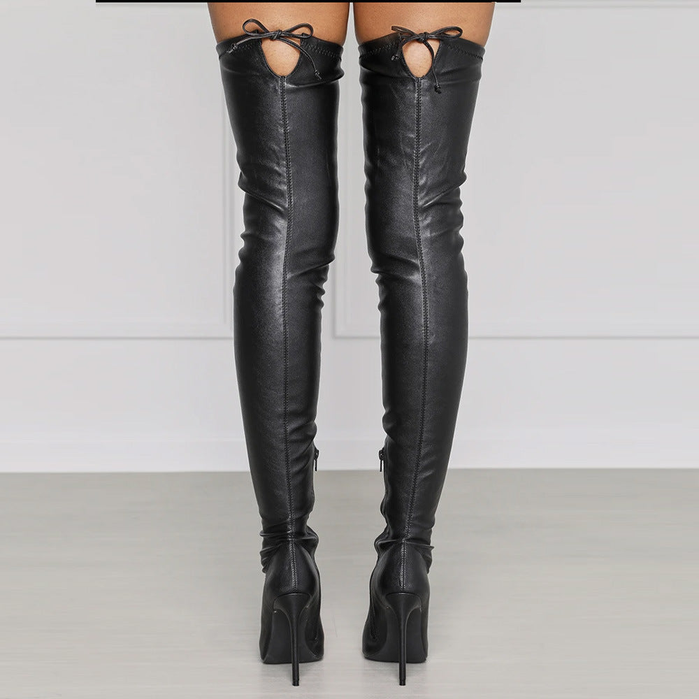Bottes sexy à talons aiguilles pointus en PU au-dessus du genou