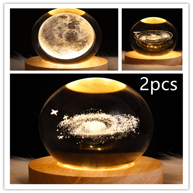 Lampe de table en cristal galaxie LED, lampe 3D de planète et de lune, décoration de chambre pour enfants, fête d'anniversaire pour enfants.